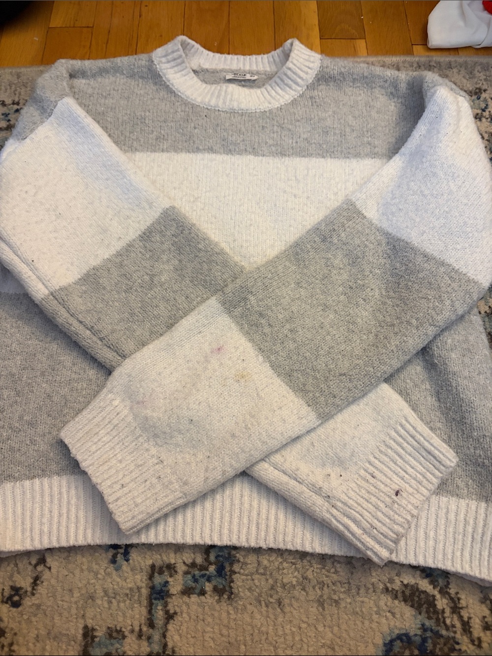 Ardene Gray & White Striped Crewneck Sweater